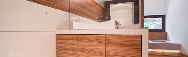 Wooden shelf in bathroom — Stock Photo, Image