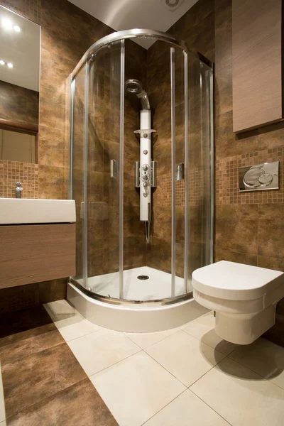 Стеклянный душ и керамический туалет — стоковое фото