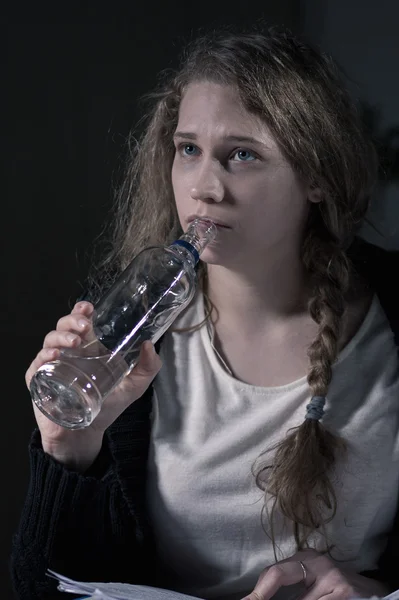 Female alcoholic drinking vodka — Stock Photo, Image