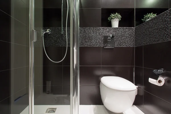 Black tiles at the bathroom — Stock Photo, Image