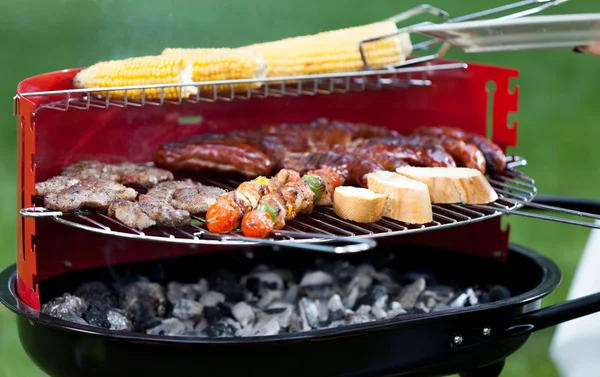 Meat and vegetables on grill — Stock Photo, Image