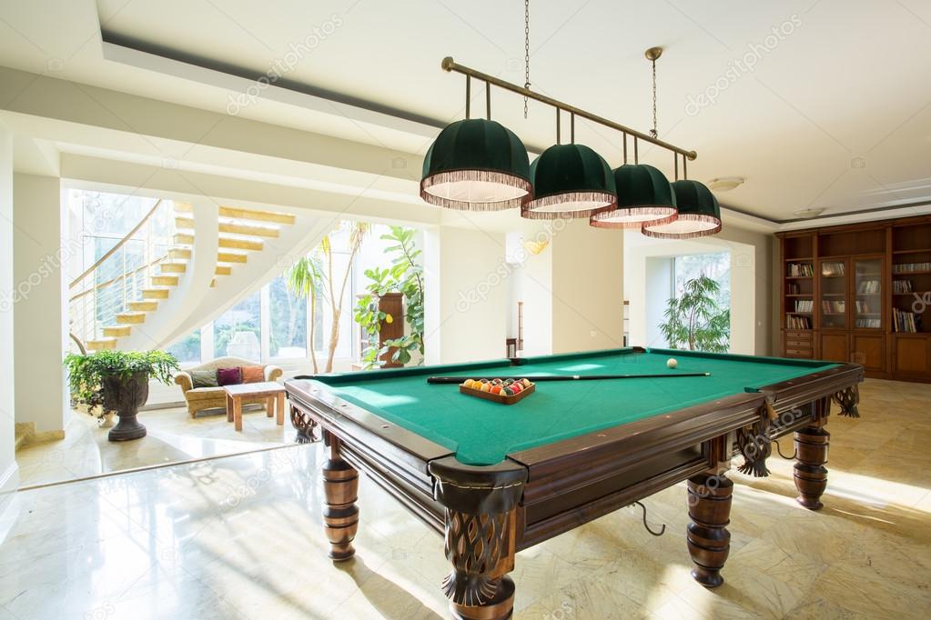 billiard table in living room