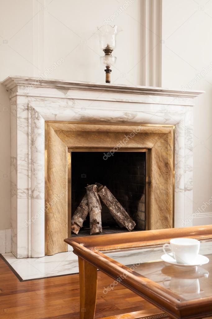 Designed marble fireplace