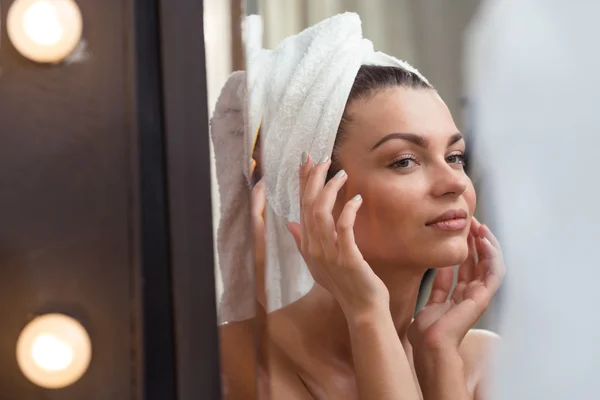 Woman Looking at complexion — Stock Photo, Image