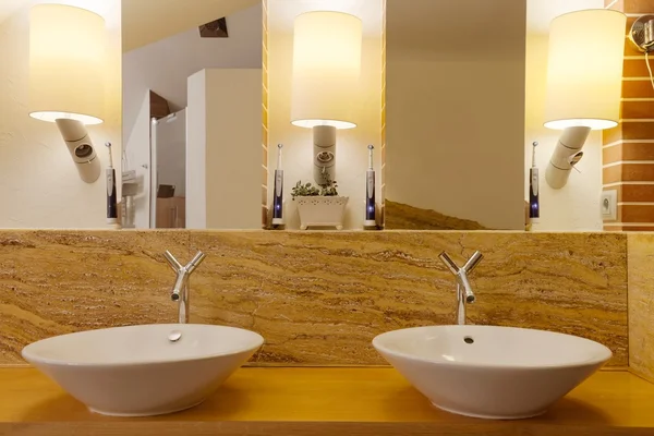 Two washbowls in modern bathroom — Stock Photo, Image