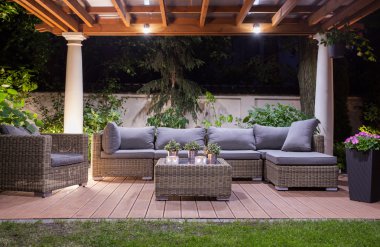 Modern patio at night clipart