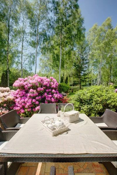 Picnic table in the backyard — Stock Photo, Image