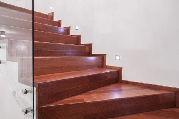 Polished wooden stairs — Stock Photo, Image