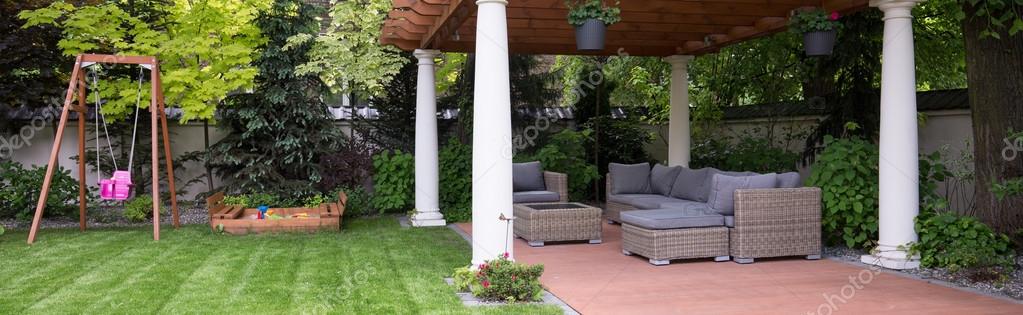Designed arbour and see-saw — Stock Image Designed arbour and see-saw Stock Photo