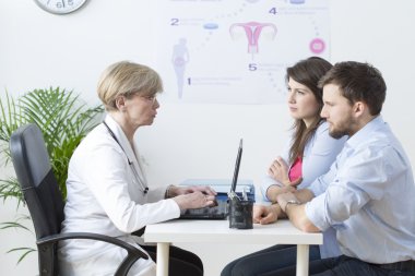 Young couple visiting a gynecologist clipart