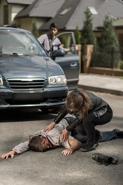 Driver hitting a pedestrian — Stock Photo, Image