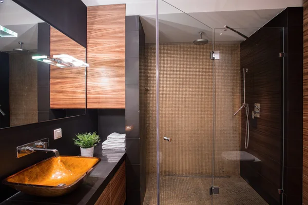 Dark bathroom with big shower — Stock Photo, Image