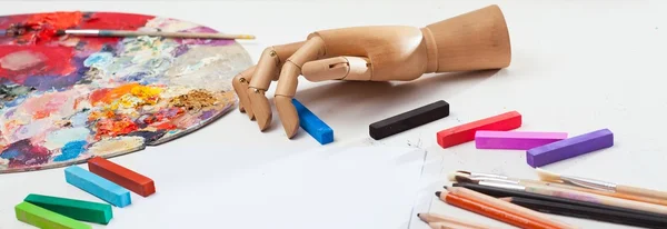 Pastels on children desk — Stock Photo, Image