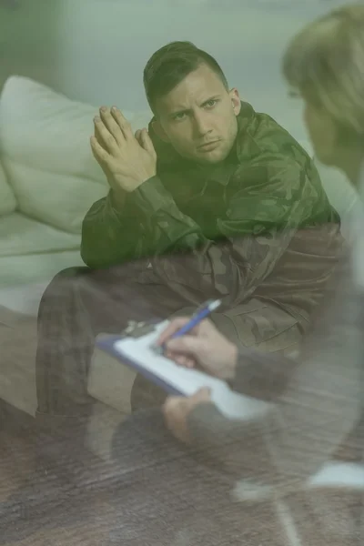 Troubled depressed soldier — Stock Photo, Image