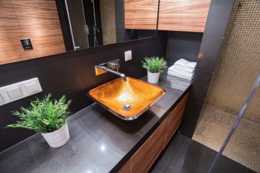 Modern washbasin in luxury toilet clipart