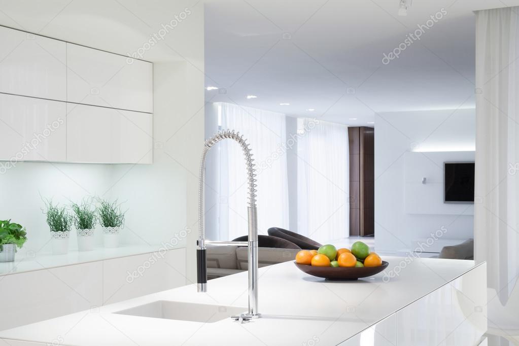 White kitchen with color details