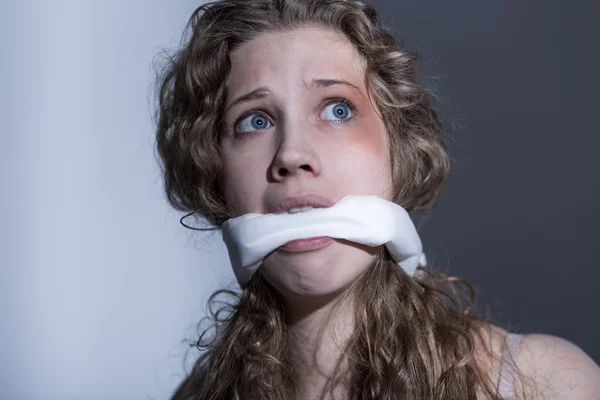 Kidnapped female with gagged mouth — ストック写真