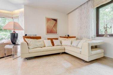 Zarif açılı deri kanepe