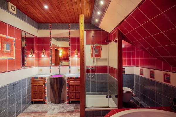 Przestronna łazienka kolorowe wnętrze — Zdjęcie stockowe
