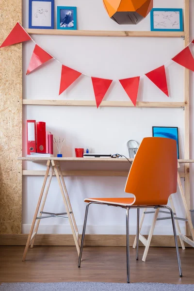 Bunting flags above the desk — Stock Photo, Image
