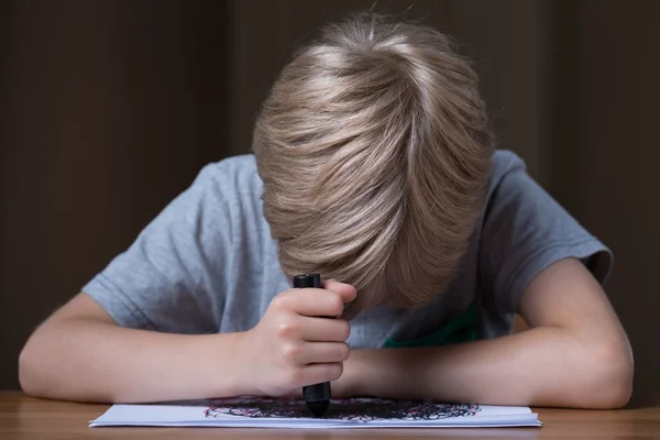 Depressed schoolboy drawing — Stock Photo, Image