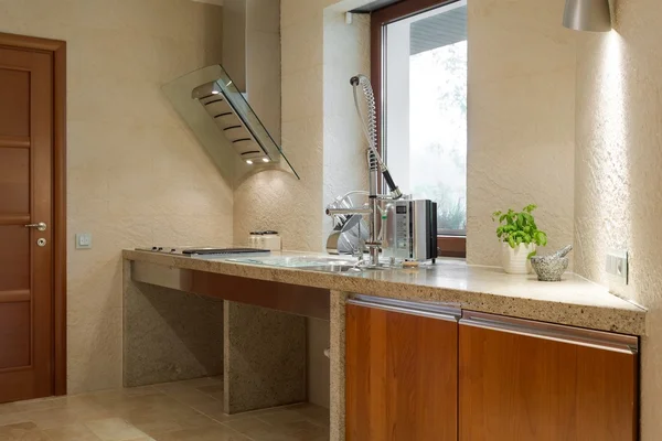 Kitchen sink with fancy faucet — Stock Photo, Image