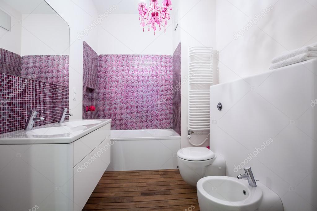 White and rose bathroom interior