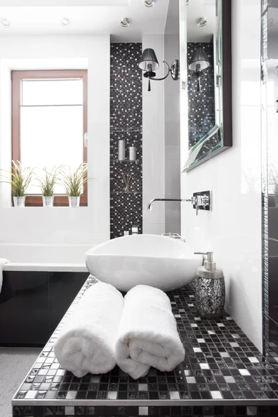 Czarno-białe umywalnia — Zdjęcie stockowe