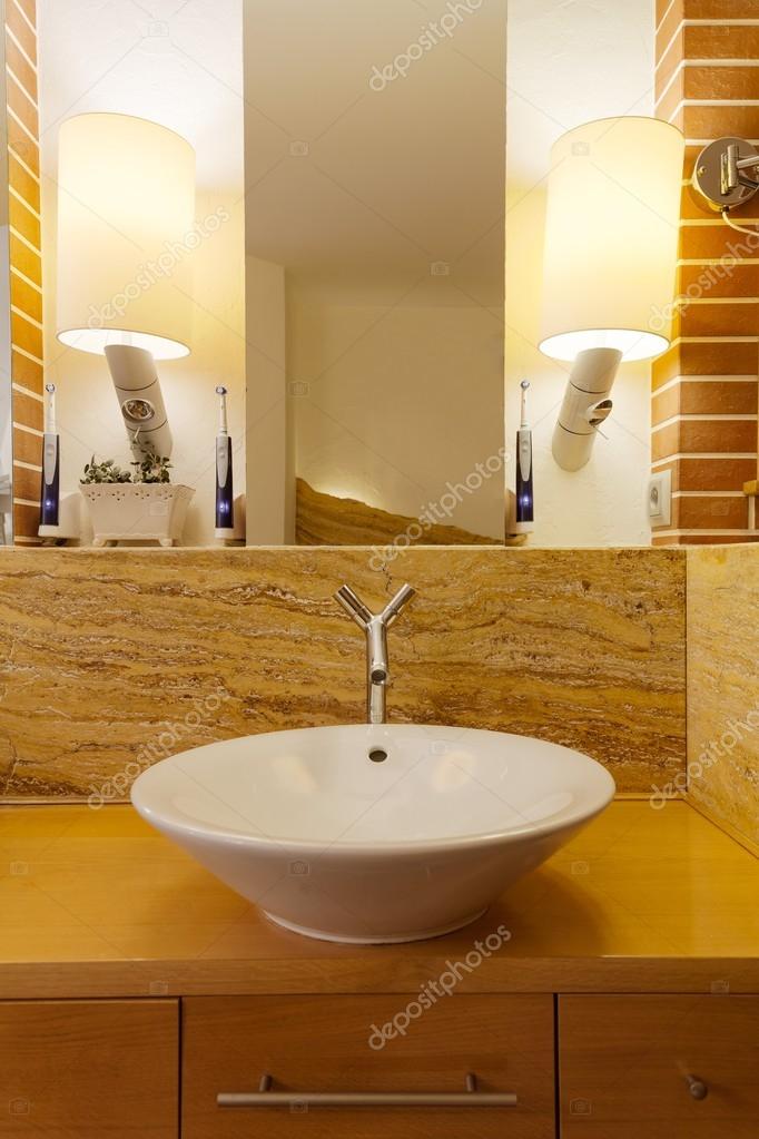 Porcelain washbasin in loft bathroom — Stock Photo © photographee ...