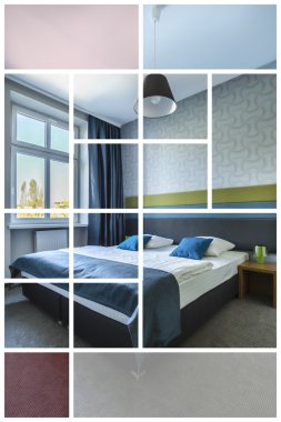 Otel odasında çift kişilik yatak.