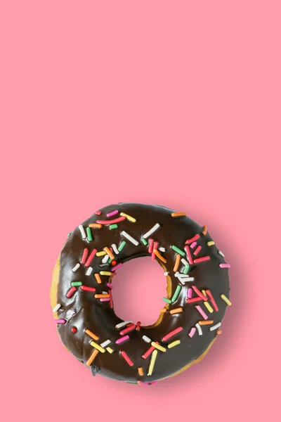 Een Donut Een Roze Achtergrond — Stockfoto