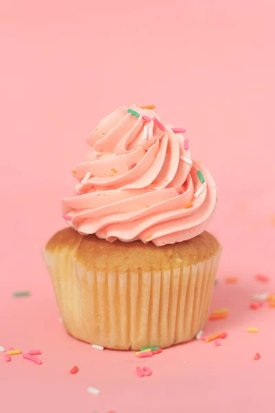 Delicious Pink Cupcakes Pink Background — Stock Photo, Image
