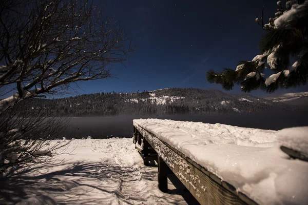 Snöiga dockorna på sjön — Stockfoto