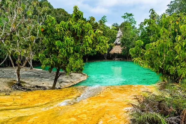 Emerald Pool aka Sa Morakot, Khao Pra Bang Khram Wildlife Sanctuary, Krabi, Thailandia. Parco nazionale, Krabi, Thailandia, destinazione turistica. Lago tropicale di colore verde, Sud-est asiatico Foto Stock Royalty Free