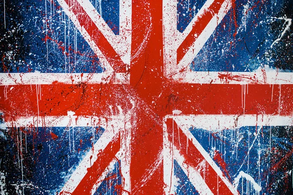 Boyalı beton duvar grafiti İngiliz bayrağı ile. Grunge İngiltere bayrağı. Union Jack — Stok fotoğraf