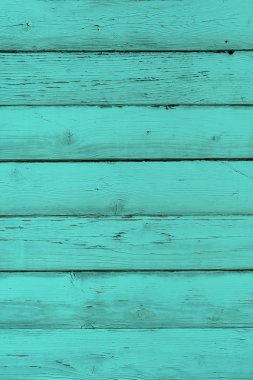 Doğal ahşap turkuaz panoları, duvar veya çit ile deniz mili. Nane ahşap yatay plakalar boyalı. Dokulu arka plan, şablon boş