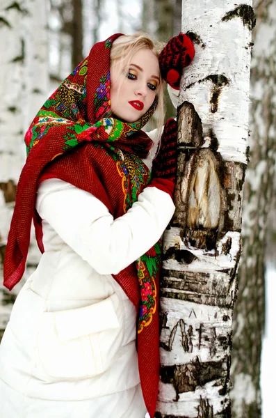 Beautiful girl in a headscarf — Stock Photo, Image