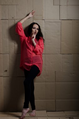 karton bir arka plan üzerinde kız