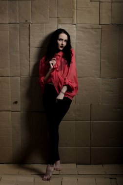 karton bir arka plan üzerinde kız