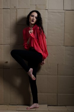 karton bir arka plan üzerinde kız