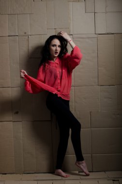 karton bir arka plan üzerinde kız