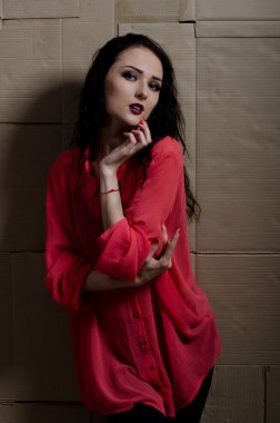 karton bir arka plan üzerinde kız