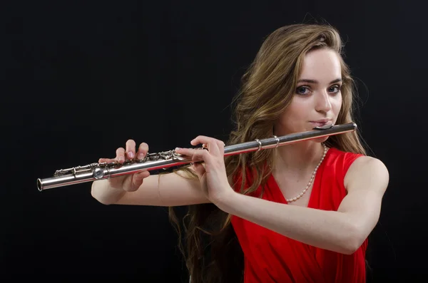 Chica con flauta — Foto de Stock