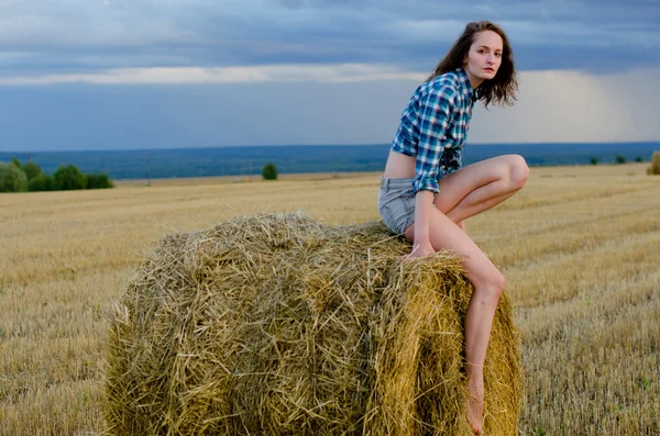 Menina em um campo no Sena — Fotografia de Stock