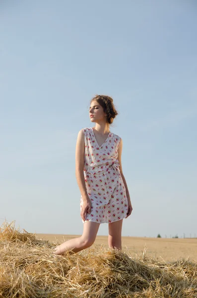 Menina em um campo no Sena — Fotografia de Stock