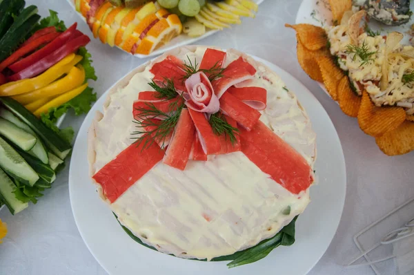 Belas Decorações Mesa Feitas Comida — Fotografia de Stock