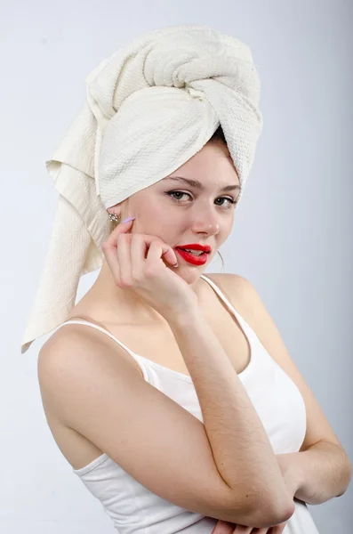 Girl and towel — Stock Photo, Image