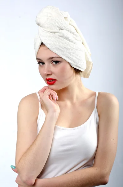 Girl and towel — Stock Photo, Image