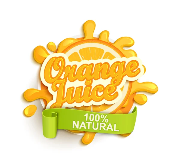 Etiqueta de jugo de naranja salpicadura . — Archivo Imágenes Vectoriales