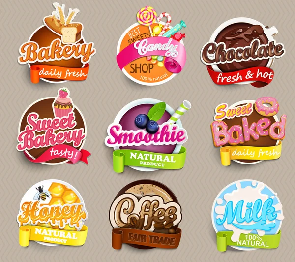 Set of stickers of food — Stock Vector